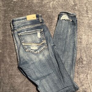 BKE Women's Distressed Blue Skinny Jeans